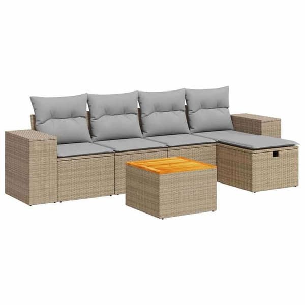 Maison Exclusive - Trädgårdsmöbler med kuddar 6 delar beige flätad resin