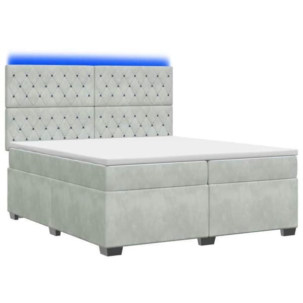 Sängram - EXKLUSIV HEM - Boxspring säng 200x200 - Justerbart huvud - LED - Grå sammet Ljusgrått