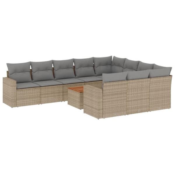 Maison Exclusive - Trädgårdsmöbler 11 delar med beige kuddar i flätad resin