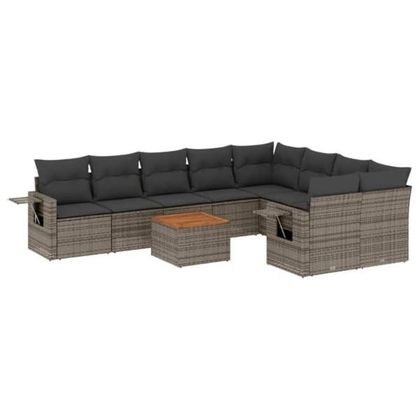 Maison Exclusive - Trädgårdsmöbler med kuddar 10 delar grå flätad resin