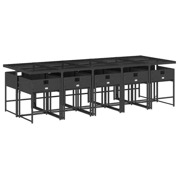 Maison Exclusive - Trädgårdsset 11 delar med svarta kuddar i flätad resin