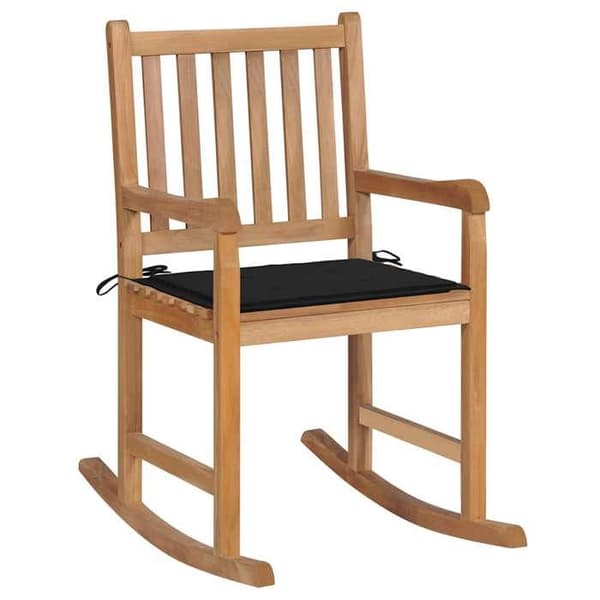 Maison Exclusive - Gungstol med svart kudde i solid teakträ Svart (kudde)