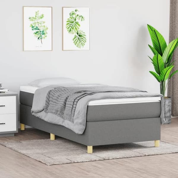 Maison Exclusive - Tummanharmaa sänkykehys, jossa on laudat 90x190 cm kangas mörkgrå
