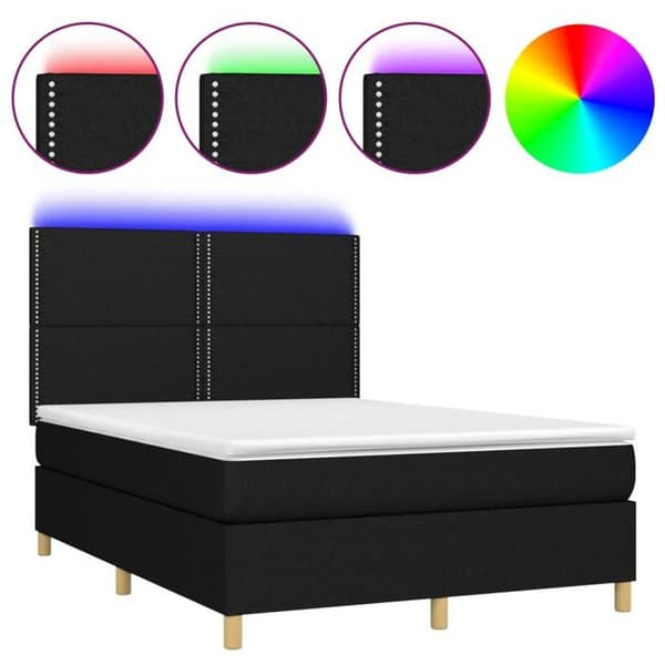 Maison Exclusive - Sengebund med lameller og madras samt LED Sort 140x190 cm Stof