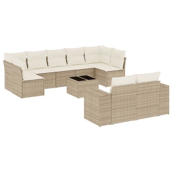 Maison Exclusive - Trädgårdsmöbler med kuddar 10 delar beige flätad resin