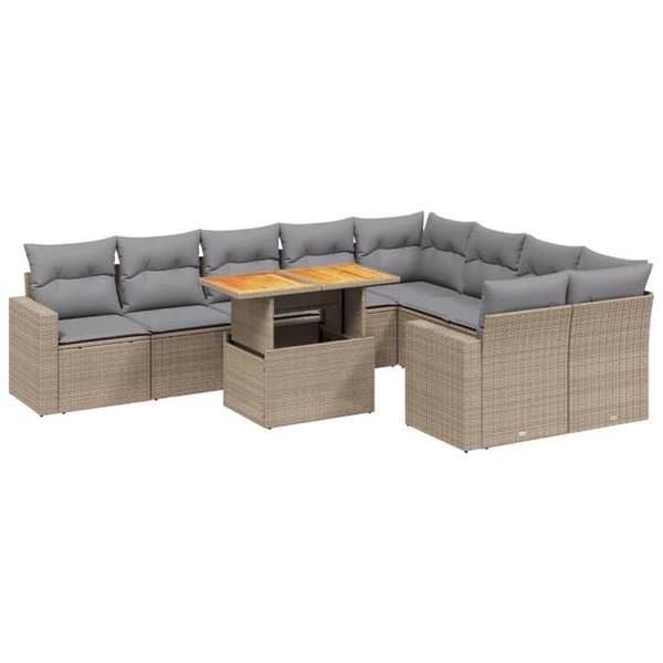 Maison Exclusive - Trädgårdsmöbler med kuddar 10 delar beige flätad resin