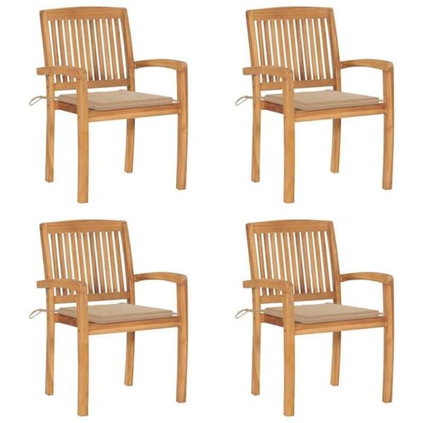 Maison Exclusive - Stabelbare havestole med puder sæt af 4 Solid teak beige