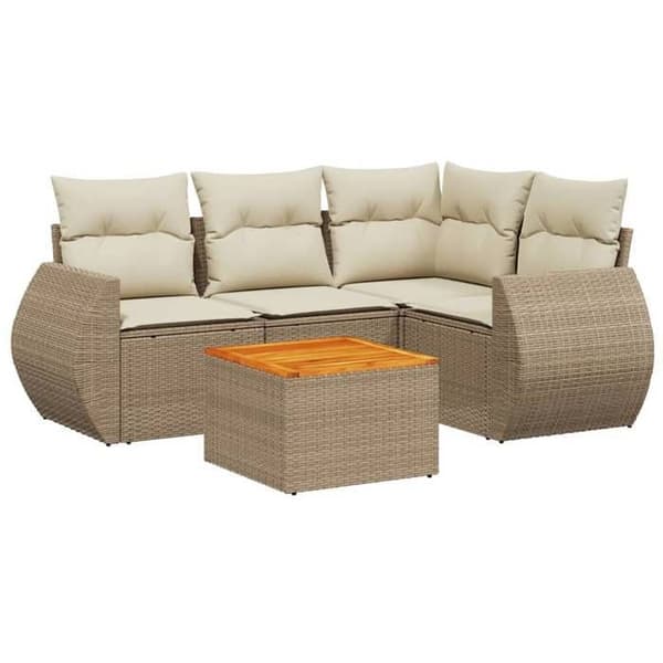 Maison Exclusive - Trädgårdsmöbler med kuddar 5 delar beige flätad resin beige