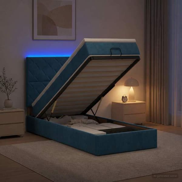 Maison Exclusive - Säng med förvaring och madrass samt mörkblå LED 90 x 190 cm Sammet Mörkblå