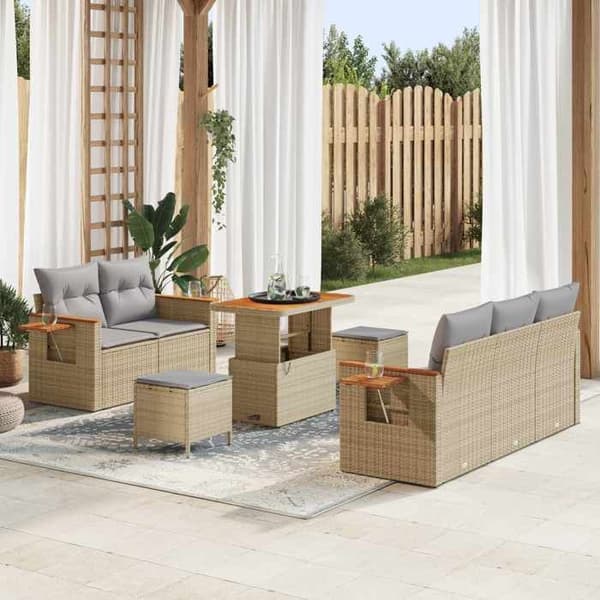 Maison Exclusive - 8 osan beige polyrottinkinen puutarhakalustesetti
