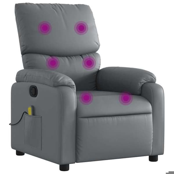 Massage stol - EKSKLUSIV HUS - Justerbar - 6 massagepunkter - Grå kunstlæder - Side lomme grå