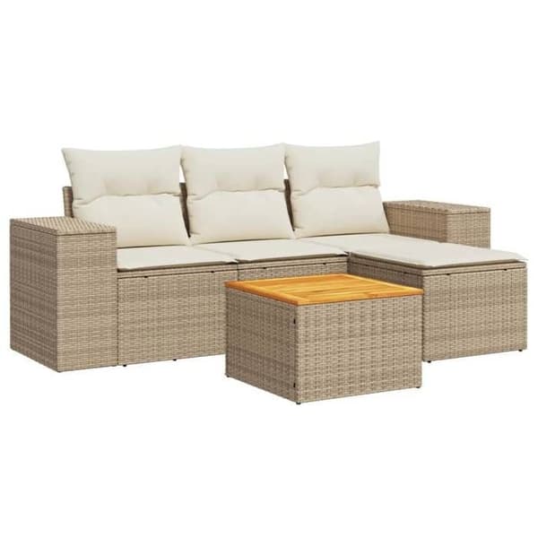 Maison Exclusive - Trädgårdsmöbler med kuddar 5 delar beige flätad resin