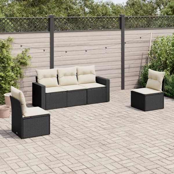 Maison Exclusive - Havegruppe 5 stk med sorte puder i flettet harv