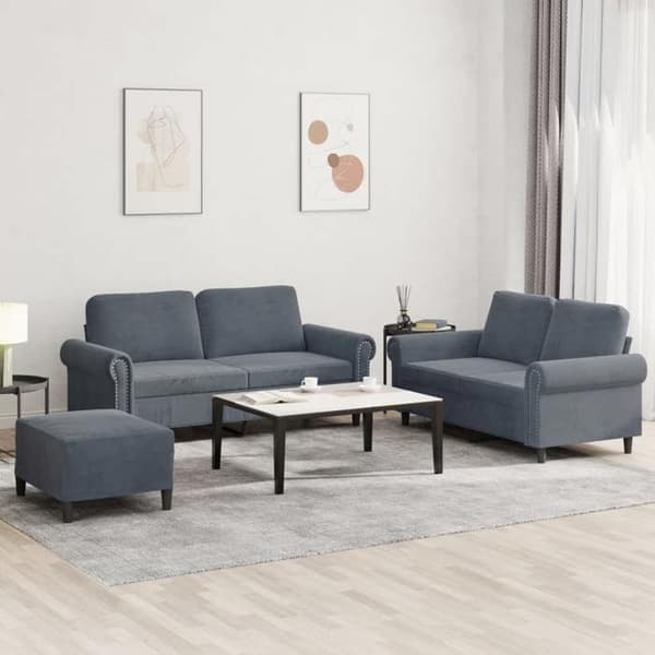 Sohvaryhmä - MAISON EXCLUSIVE - 3 osaa - Tummanharmaa sametti - 3 paikkaa - pouf mukana Mörkgrå