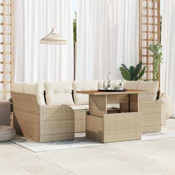 Maison Exclusive - 7 osan beige polyrottinkinen puutarhakalustesetti