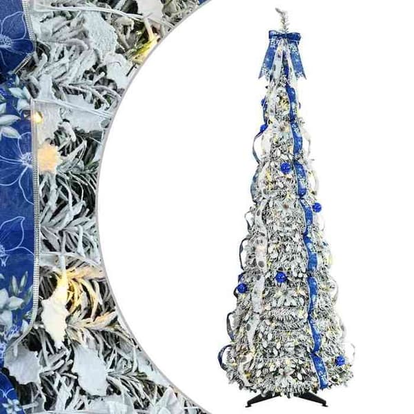 Kunstig juletræ - EKSKLUSIV HUS - Art deco stil - 180 cm - Varm hvid LED 8 tilstande USB - Sammenfoldelig Vit