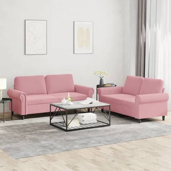 Maison Exclusive - Set med 2 soffor med kuddar i rosa sammet