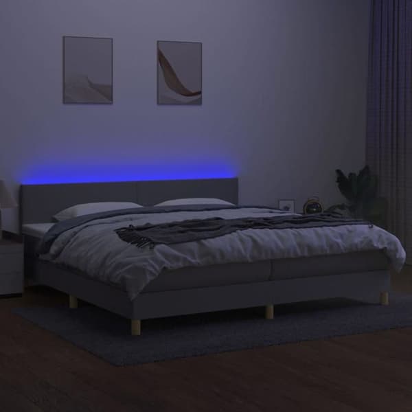 Maison Exclusive - Seng bunde med lameller madras LED Lys Grå 200x200 cm Stof