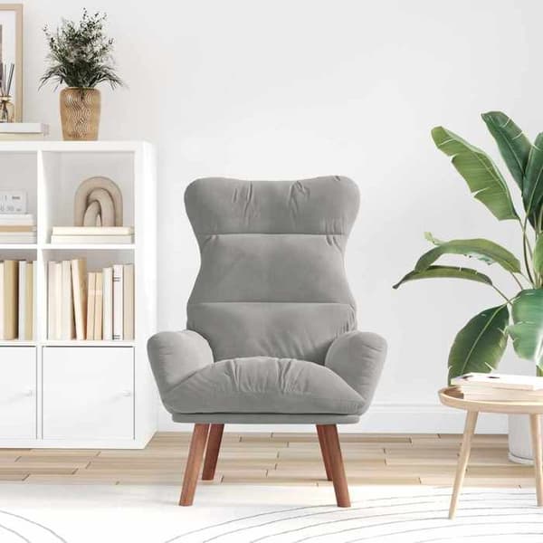 Fåtölj - EXKLUSIV HEM - 69x74x93 cm - Ljusgrå sammet - Ben i gummiträ - Modern design Ljusgrått