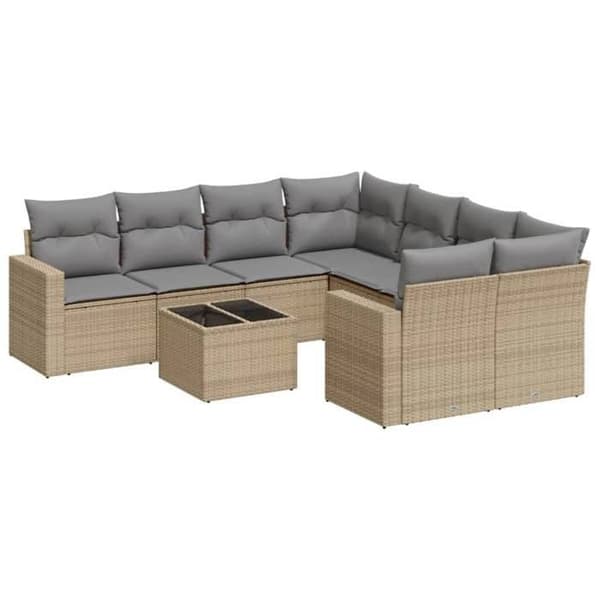 Maison Exclusive - Trädgårdsmöbler med kuddar 9 delar beige flätad resin