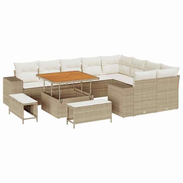 Maison Exclusive - 12 osan puutarhakalustesarja, beige polyrottinki