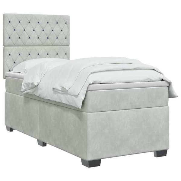 Maison Exclusive - Boxspring-sänky vaaleanharmaalla patjalla 100 x 200 cm Sametti Ljusgrått