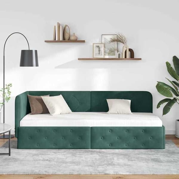 Maison Exclusive - Mörkgrön hörnsängram 80 x 200 cm Sammet Mörkgrön