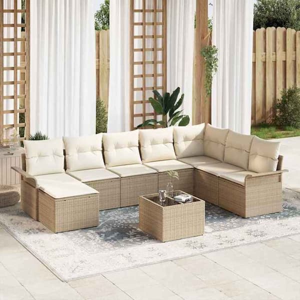 Maison Exclusive - 9 osan beige polyrottinkinen puutarhakalustesetti
