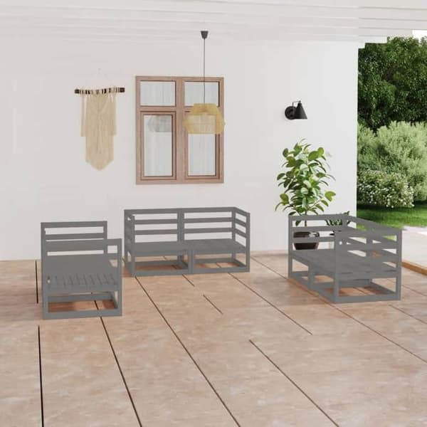 Maison Exclusive - 6 osan puutarhakalustesarja Harmaa Massiivipine grå