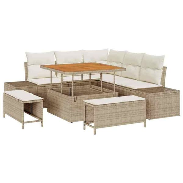 Maison Exclusive - 8 osan beige polyrottinkinen puutarhakalustesetti beige