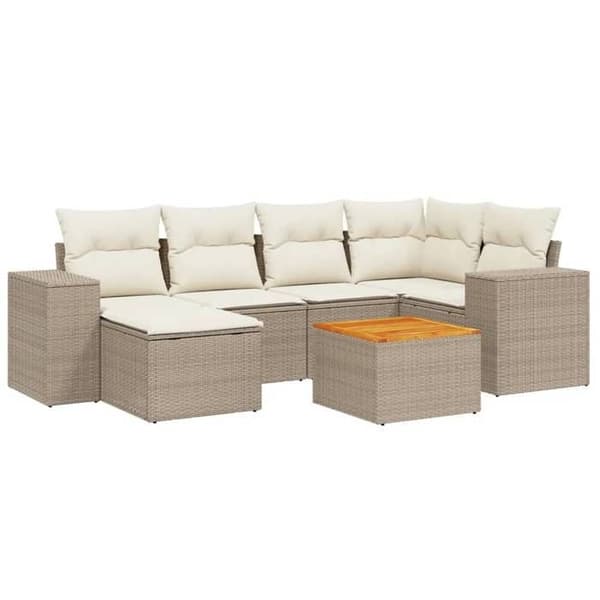 Maison Exclusive - Trädgårdsmöbler med kuddar 7 delar beige flätad resin