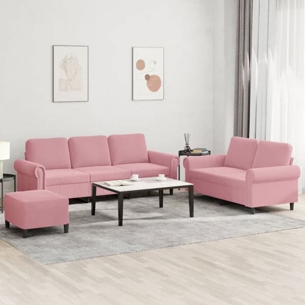 Maison Exclusive - 3-delars soffgrupp med kuddar i rosa sammet