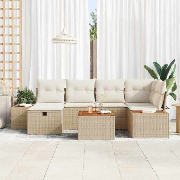 Maison Exclusive - 7 osan beige polyrottinkinen puutarhakalustesetti