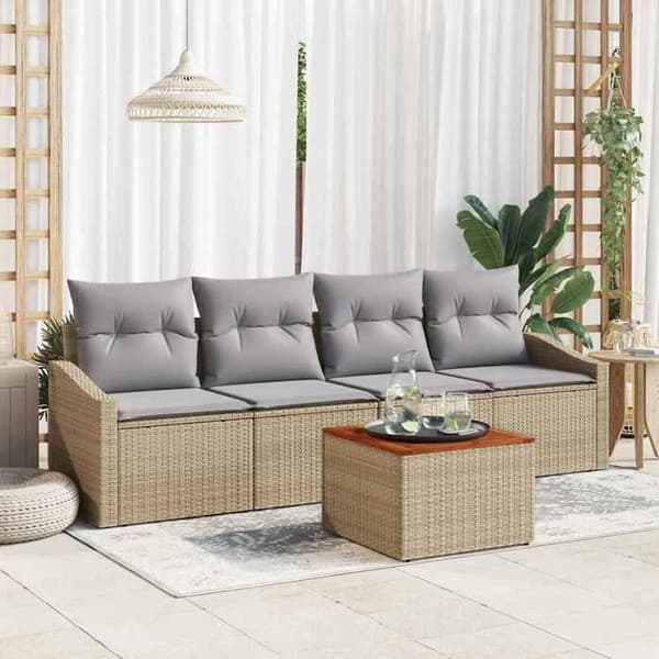 Maison Exclusive - 5-delars trädgårdsoff-set i beige och ljusgrå polyrotting