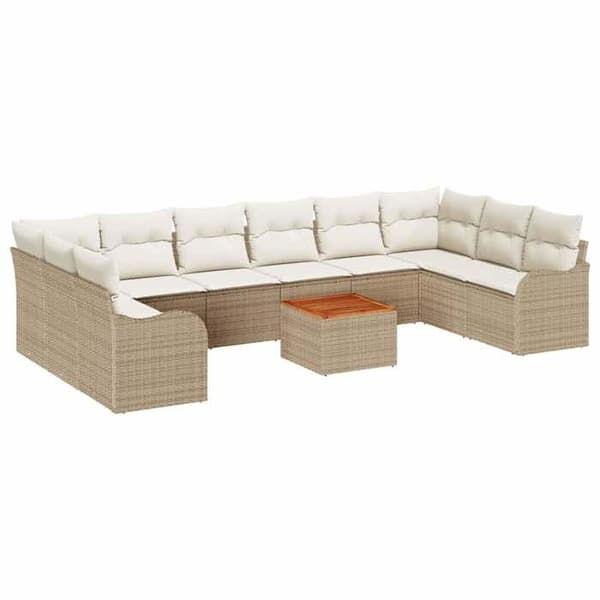 Maison Exclusive - 10 osan puutarhakalustesetti, beige polyrottinki