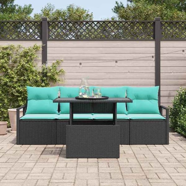 Maison Exclusive - 5-delars trädgårdsoff-set 4-sits svart