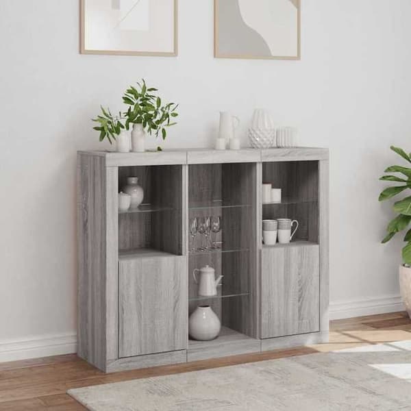 Maison Exclusive - Bufféer med LED-lampor 3 st sonoma grå ingenjörsträ