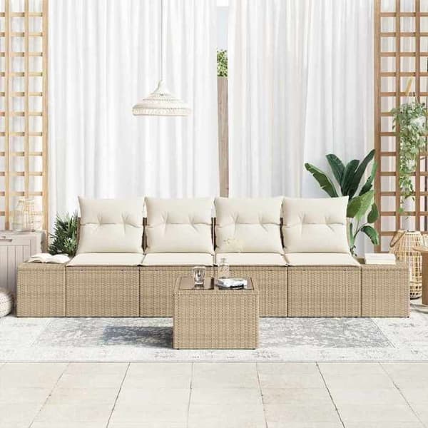 Trädgårdsmöbler - EXKLUSIVT HEM - Modulär - 5 delar - Poly Rattan - Höj- och sänkbart bord Beige och kräm