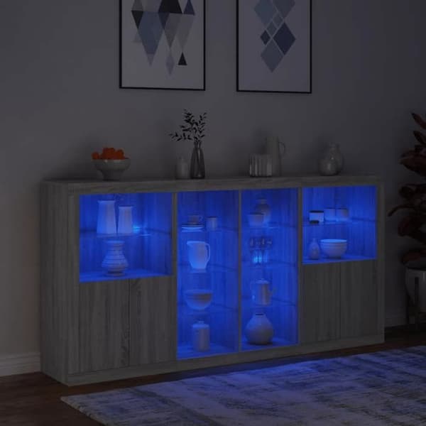 Maison Exclusive - Buffé med LED-lampor sonoma grå 202x37x100 cm