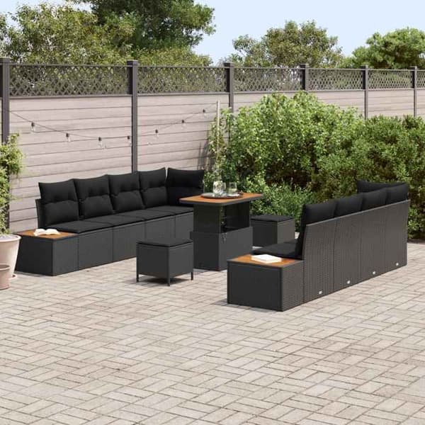 Maison Exclusive - 11-delars trädgårdsoff-set 10-sits svart Svart