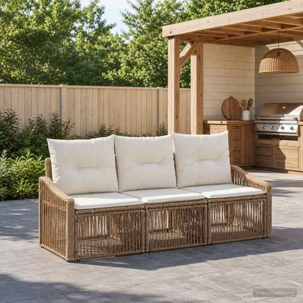 Maison Exclusive - 3 osan beige polyrottinkinen puutarhakalustesetti