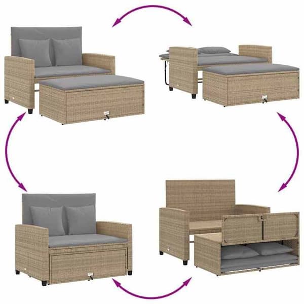 Maison Exclusive - Trädgårdsoffa med kuddar 2 platser beige flätad resin