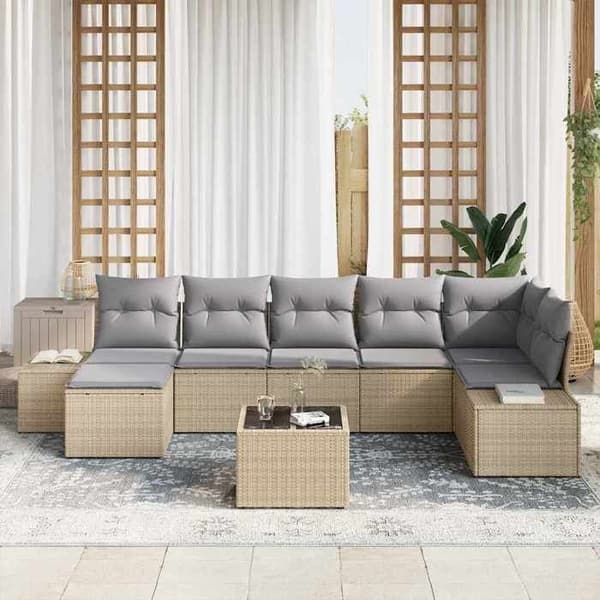 Trädgårdsmöbler - EXKLUSIVT HEM - Modulär - Beige - 7 delar - Justerbart bord beige