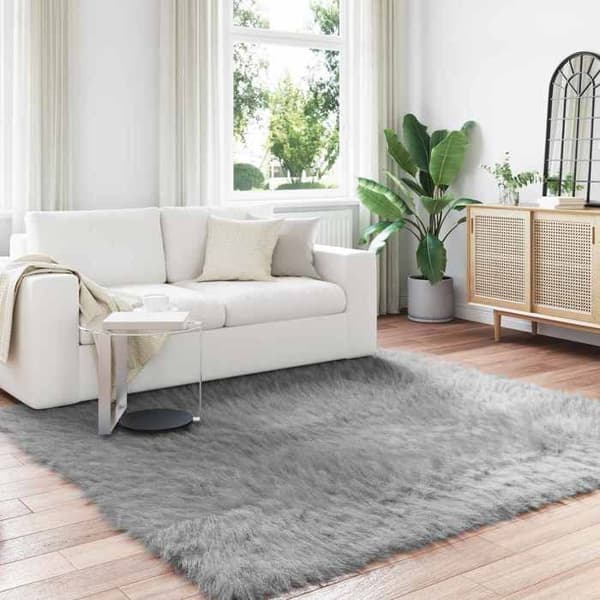 Tæppe - MAISON EXCLUSIVE - TAFALLA - Grå - 200x200 cm - Polyester falsk fåreskind Grå