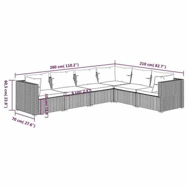 Maison Exclusive - 6-osainen puutarhakalustesarja tyynyillä, harmaa rottinki