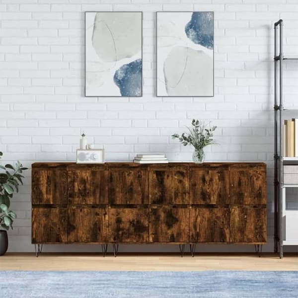 Maison Exclusive - 3 stk. Buffet i røgfyldt egetræ, ingeniørtræ Rökt ek