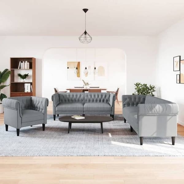 Sohvaryhmä - MAISON EXCLUSIVE - 3 osaa - Vaaleanharmaa - Kestävä kangas - Pehmeä istuin Ljusgrått