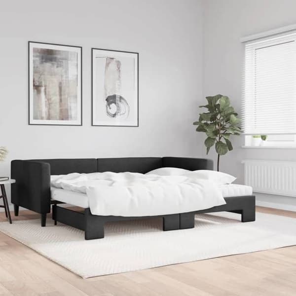 Maison Exclusive - Senge med udtræk og sort madras 90x190 cm stof