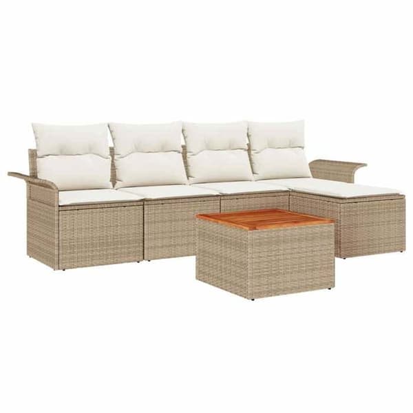 Maison Exclusive - 6 osan beige ja kerma polyrottinkinen puutarhakalustesetti