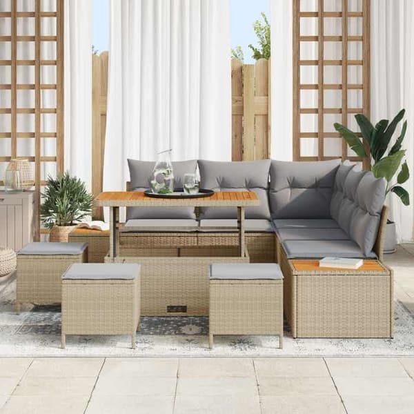 Trädgårdsmöbler - EXKLUSIVT HEM - Set 9 delar - 8 platser - Poly rattan & stålram - Justerbart bord